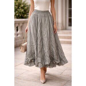 Shack Incorporated Striped Bubble Hem Skirt Gray Rayon Elastic Waist Boho M/L